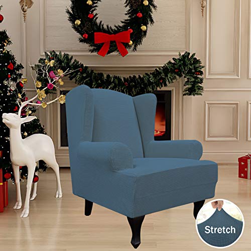 Image of Easy-Going Stretch Large Wingback Chair Sofa Slipcover Bluestone