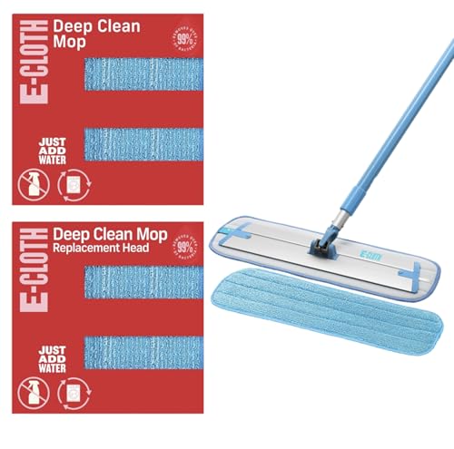 E-Cloth Deep Clean Mop with Extra Replacement Head, Microfibre, Perfect Floor Cleaner for Hardwood, Laminate, Tile and Stone Flooring, Washable and Reusable