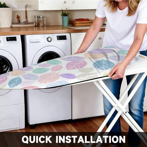 Image of Quick Install Ironing Board Cover 15 inch x 54 inch Ironing Board Cover with Nose Strap Pocket and Elastic Sides Anti-Slip and Heat-Resistant Stylish Home Ironing Board