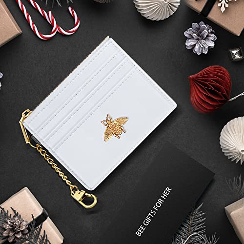 Image of SEAVILIA Card Holder Keychain Wallet for Women with ID Window RFID Coin Purse Bee Gifts Slim Minimalist Small Wallet