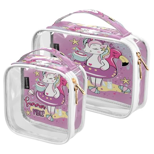 Paquete de 2 bolsas de maquillaje transparentes, diseño de unicornio, flamenco, árbol de verano, bolsas para organización, bolsas de aseo de viaje impermeables para mujeres y niñas, A001, L, Bolsa de