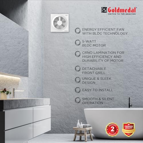 Image of Goldmedal Environ 150mm Energy Efficient 5-Watt BLDC Motor Axial Fan |CRNO Stamping |2 Years Warranty |Easy Installation |Powerful Exhaust |High Speed |Detachable Front Grill - White (Pack of 1) | High Speed ,Powerful Motor | 2300RPM | Noiseless Ventilation | Detachable Front Grill | - White