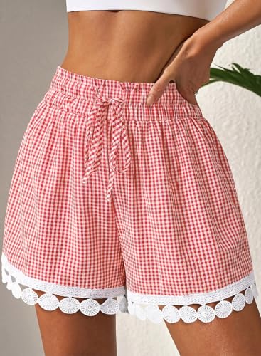 Image of Dokotoo Womens Shorts Summer Casual Loose Elastic Waist Drawstring Lace Boho Beach Cover Up Shorts
