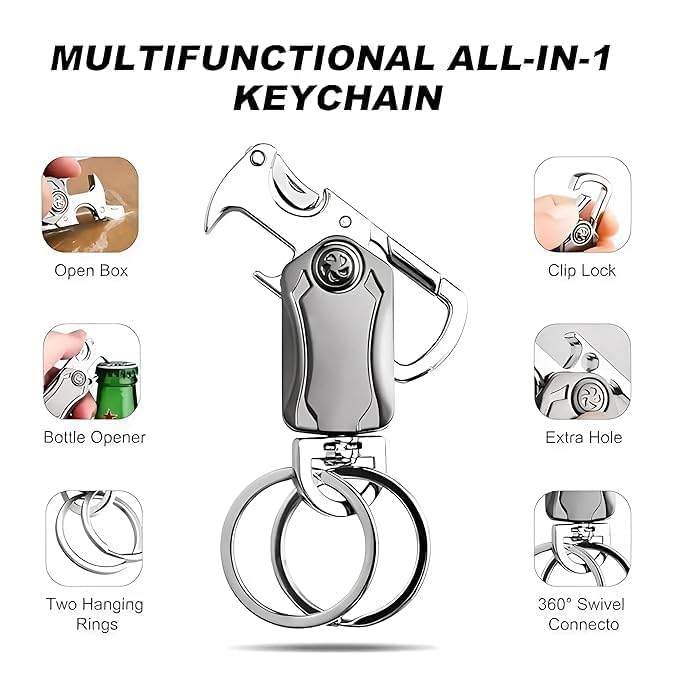Image of Metal Keychain with Carabiner Clip | Portable Key Ring Holder | Heavy Duty Key chain Charm | Everyday Carry Key Accessory for Men Women | Gift for Car & Bike Keys