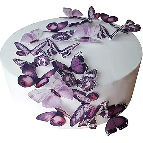 24 X PRE-CUT BEAUTIFUL MEDIUM PURPLE BUTTERFLIES EDIBLE RICE / WAFER PAPER PRE CUT CUPCAKE CAKE DESSERT TOPPERS BIRTHDAY PARTY WEDDING BABY SHOWER HALLOWEEN DECORATIONS (Medium) Cover