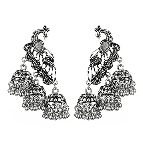 Jhumka Tassel Drop Earrings Indian Ethnic Vintage Earring Peacock Statement Oxidized Antique Traditional Jhumki Earring for Women Party Festival Boho Bohemian Bollywood Indian Jewelry Gift