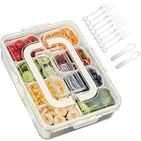 Snackbox mit Fächern, Snackteller Snackschale 8 Zellen, Kühlschrank Organizer mit Deckel und Griff für Picknicks Familientreffen Couchbar - 28x21x7cm 