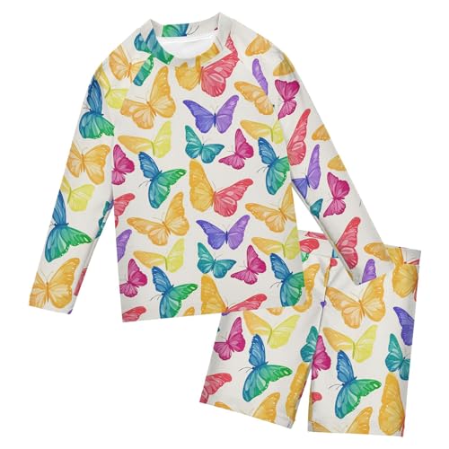 Color Butterfly Toddler and Baby Boys' 2-Piece Swimsuit Trunk, Long Sleeve Rashguard Bathing Suit B0404690
