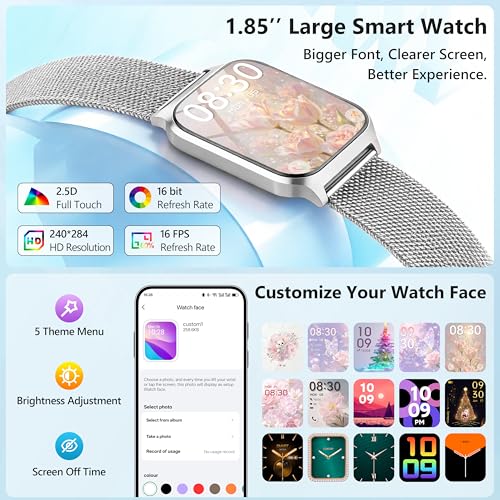 Image of Smart Watch, 1.85'' Smart Watches Women Men Make /Answer Call, Heart Rate /Blood Pressure /Sleep Monitor, 110+Sports Modes, Voice Control, Waterproof Fitness Watch Compatible for Android & iPhone