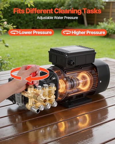 Image of VEVOR Electric Pressure Washer Pump Kit, 1220 PSI, 2.2 GPM, Triplex Power Washer Pump with 2 HP Motor 120 V, Adjustable Water Pressure, for Washing Cars, Gardens, Exterior Walls, Machinery Equipment