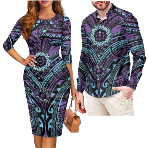 Polynesian Puletasi Samoan Traditional Matching Couples Womens Bodycon Pencil Dress Hawaiian Dress Shirt