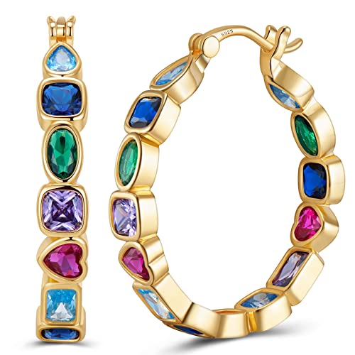 925 Sterling Silver Post Hoop Earrings For Women Multcolors Cubic Zirconia Gold Plated Christmas Birthday Party Jewelry Gifts For Women Gilrs Weinuo #TOP9