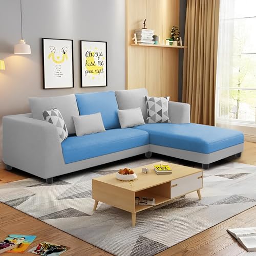 Image of Galib RHS 4 Seater L Shape Sofa Set for Living Room (Turquise Grey Fabric) Premium Fabric Sofa