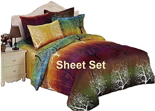 Rainbow Tree 100% Polyester Sheet Set : Fitted Sheet, Flat Sheet and Two Matching Pillowcases (California King)