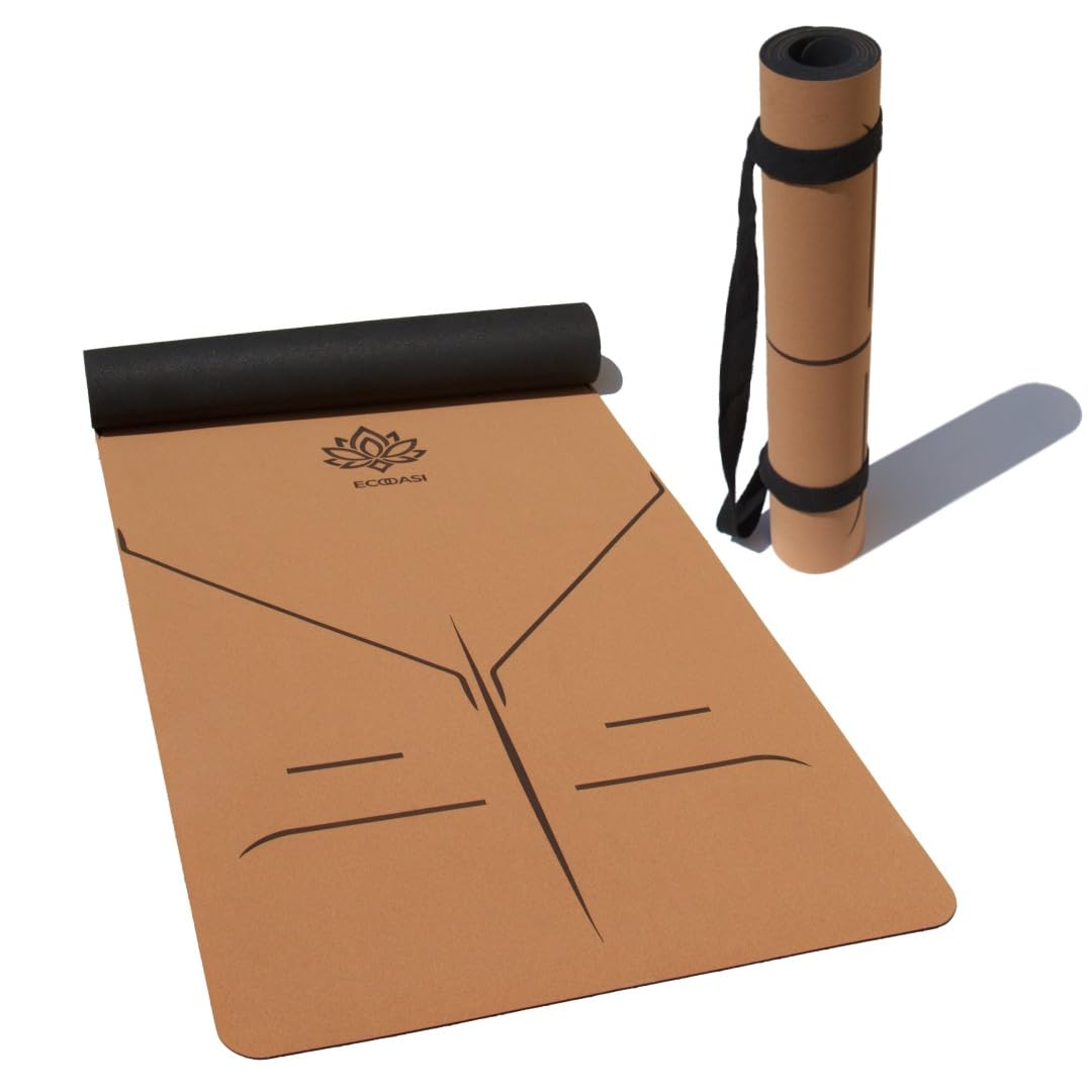 Tappetino Yoga Antiscivolo EcoOasi – Sughero e Gomma Naturale – Yoga, Pilates e Fitness – Tracolla Inclusa - 183x66 cm, 4 mm