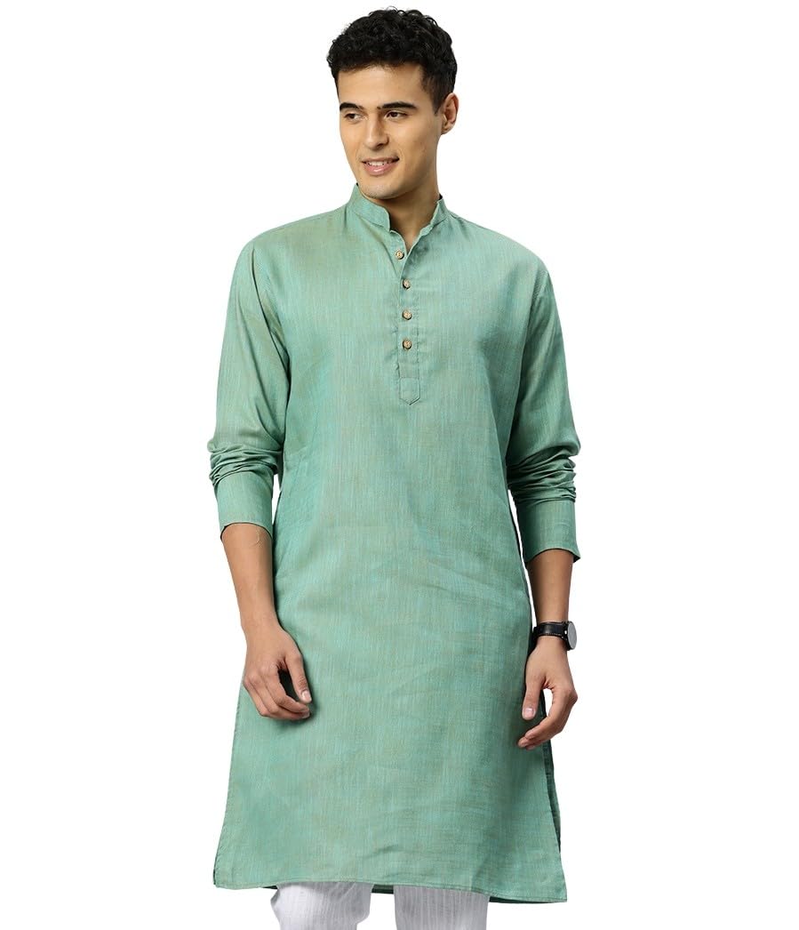 majestic man Men's Cotton Regular Fit Traditional Mandarin Collar Ethnic Motifs Solid Long Kurta-picture-37