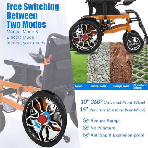 Foldable Electric Wheelchair for Adults,20in Wide Seat Portable Motorized Wheelchair for Seniors,500W Motor All-Terrain Power Wheelchair,25 Miles Range Compact Heavy Duty Wheelchairs Support 330 LBS - Image 3