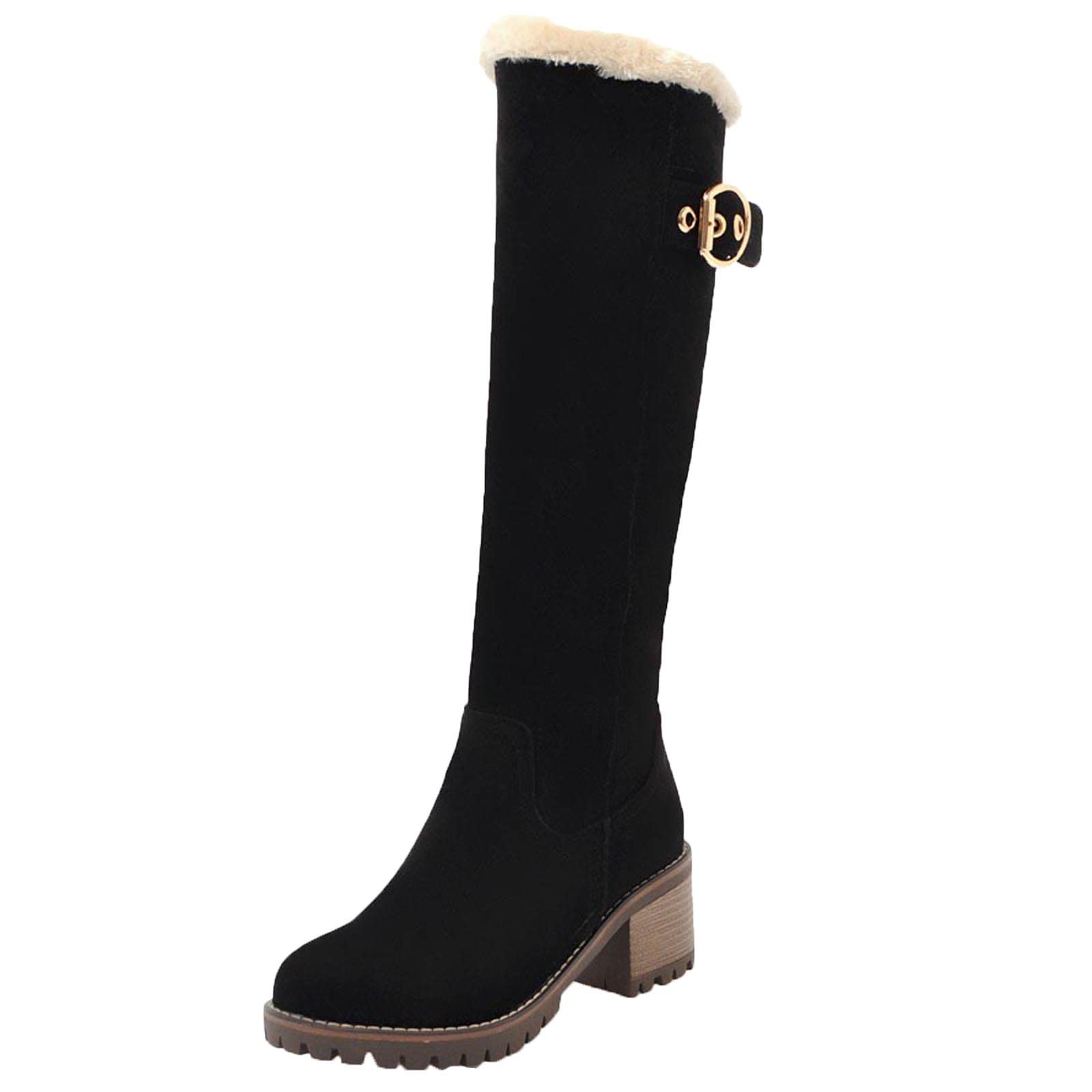 Bottes d'hiver Femme, Bottes Mustang Hautes Vintage Bottes de Neige Fourrée Chaude Escarpins Talon Moyen Tendance Chaussures Outdoor Bottes d'équitation