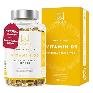 Vitamin D3 [2000 IU] – with Extra Virgin Olive Oil for Optimum Absorption – High Strength Vitamin D Supplement – Contributes to Bone, Muscle and Immune Function – 365 Vitamin D Capsules