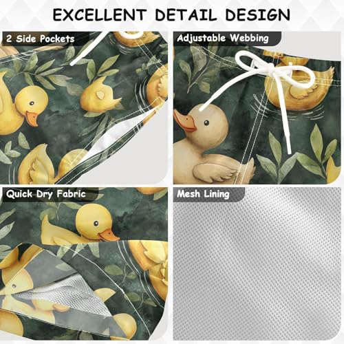 Pigsaly Boys' Swim Board Shorts Watercolor Leaves Yellow Ducks Boy's Swim Trunks Kids Swimwear 2T3