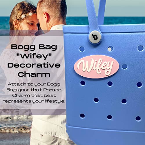 FRESHe BOGLETS - Wifey Charm - Decorative Charm Accessories Compatible with Bogg Bags, Simply Southern Bags and other Tote Bags. (Pink and White)