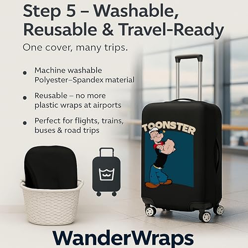 Image of WanderWraps Spendex Polyester Protective Luggage Cover | Hard Luggage Trolley Bag Cover | Washable | Dust Proof | Stretchable | M - 24 inch | Spinachmodee