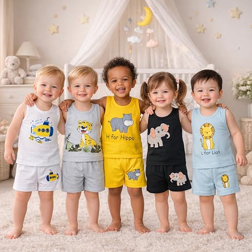 Image of Infantbond Baby & Kids Summer Wear /T-shirt & Short /Cotton Summer Dress /Cut Sleeves T-shirt Nekar