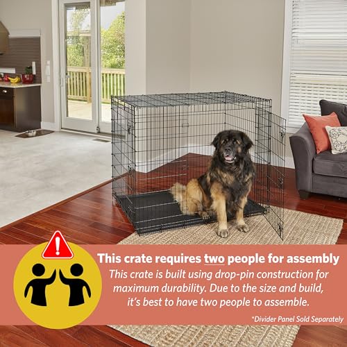 Image of Solutions by MidWest Homes for Pets 54-Inch Drop Pin Crate for Giant Breeds Over 100 lbs, Double Door Dog Crate with Leak-Proof Tray & Secure Latches, Durable Drop Pin Construction