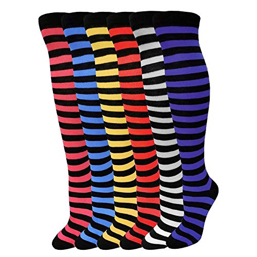 Image of COUVER Over Knee High Socks Women Warm Dress Tube Stocking Cosplay Socks Thigh High Leg Warmer - 6 Pairs