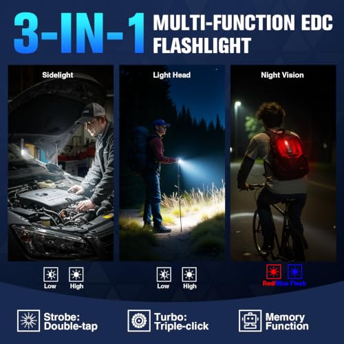 Image of RECHOO Flat EDC Flashlight Rechargeable, 8-Mode Slim Pocket Flashlight with Magnetic Base & Clip, Lightweight Mini Rechargeable Flashlights for Everyday Carry, Working, Camping, Car Repair & Emergency