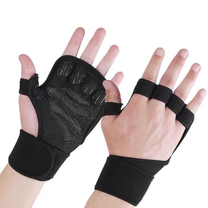 Unisex Adults Open Workout Anti-slip Gloves Men Women Fitness Gear Finger Belly Protective Hands Wear with Adjustable Wristband Palm Pad Gym Wear-resistant Gloves for Weightlifting Bodybuilding
