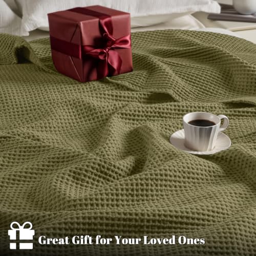 Image of PHF Pre-Washed Cotton Waffle Weave Blanket King Size for Bed, Snag Proof Throw Blanket for Couch Spring Summer Lightweight Breathable, Oeko-TEX Certified, Machine Washable, Home Decor Gift - Dark Oil