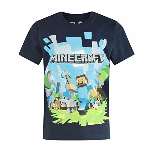 T-shirt ufficiale logo Minecraft Adventure, per bambini e ragazzi Blue 9-10 Anni