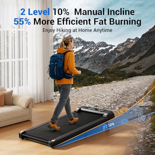 Image of YUEJIQI Walking Pad Under Desk Treadmill with Incline for Home Office, 2.5HP Portable Walking Pad Treadmill with 280 Lbs Weight Capacity, Remote Control, LED Display