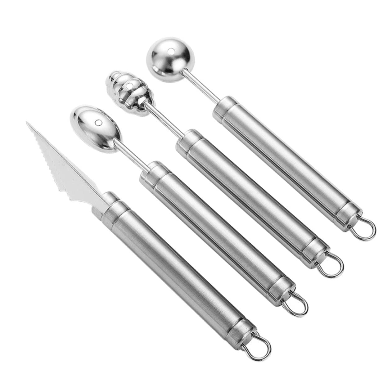 Juego de Sacabolas Diseño Seguro 4 Piezas de Acero Inoxidable de Melón y Forma Atractiva para Frutas y Cocina
