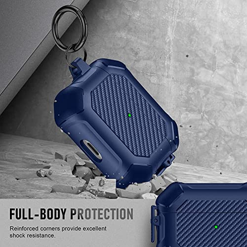 Image of Printme for AirPods Pro 2nd Generation Case 2022, Carbon Fiber Secure Lock Clip Full Body Shockproof Hard Shell Protective Case Cover with Keychain for Apple AirPod Pro 2 (Blue)