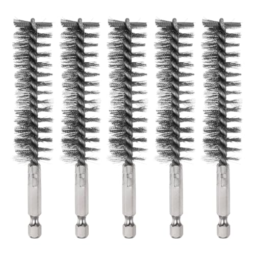HARFINGTON 5Pcs Bore Brush Stainless Steel 20mm Dia Cleaning Twisted Wire Brush Tube Pipe Cleaner with Handle 1/4 Inch Hex Shank for Tubes, Ports, Bearings