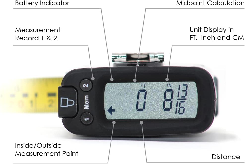 K Digital Tape Measure, Display Reads Accurate Distance, English and Metric Units, Sixteen Feet Length