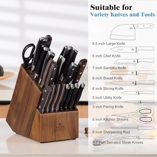 ENOKING Knife Block Without Knives, X-Large Knife Holder, 25 Slots Wooden Universal Knife Block, Kitchen Knife Holder for Knives and Poultry Scissors/Sharpening Steel Storage - Image 4