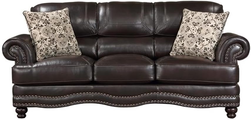 Milford Brown Faux Leather 2-Piece Sofa Set with Nailhead Trim