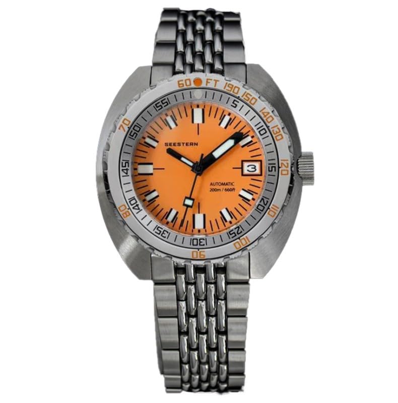 Montre homme Seestern S406 automatique en acier orange avec date