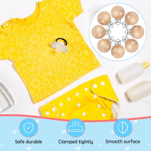 Image of 32 Pieces Natural Beech Wood Pacifier Clips Charm DIY Pacifier Holder Clips Teething Grasping Toy Suspender Clips for Pacifier Chain Accessory