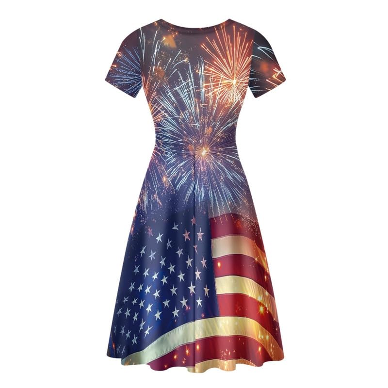 Image of Irisjudy T Shirt Dress for Women Short Sleeve Girls Short Sleeve Dress Plus Size, O Neck Knee Length Midi Dress for Ladies