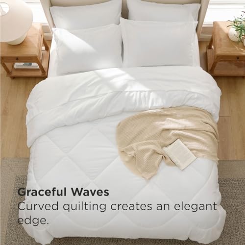 Image of Bedsure 7 Pieces Queen Comforter Set Premium Series, Hotel Luxury Soft Bed in a Bag, Goose Down Alternative, Safe for Sensitive Skin Bedding Comforter All Season Medium Warmth, White Wavy Quilted