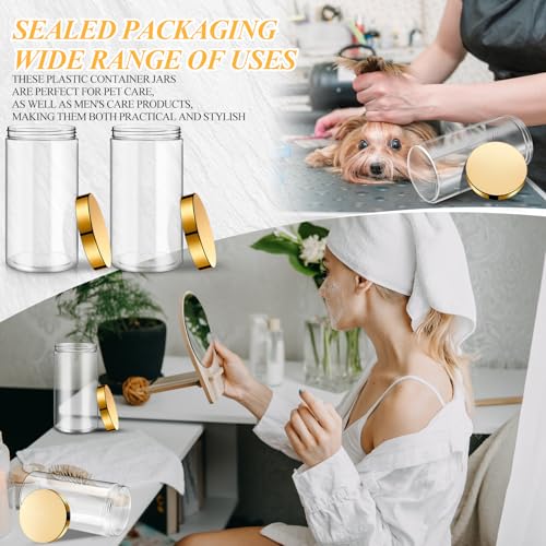 Image of Patelai 4 Pieces Round Wide-mouth Leak Proof Plastic Container Jars with Lids for Travel Storage Makeup Beauty Products Face Creams Oils Salves Ointments DIY Making(32 Ounce,Gold)