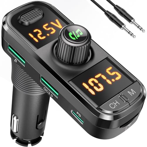 GizmoVine Transmetteur FM Adaptateur Kit, Récepteur Bluetooth Voiture avec QC3.0 & PD3.0 Fast Charger, Radio Musique MP3 et USB Prise Allume Cigare Emetteur,...