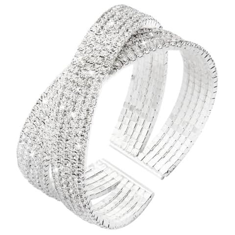 Jojomina Silver Rhinestone Bracelet for Women Multilayer Crystal Layered Cuff Bracelets Bridal Jewelry for Prom Party Wedding Dating (Silver) Cover
