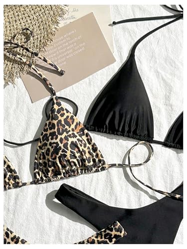 Women's 2 Packs Leopard Bikini Sets Halter Triangle High Cut Thong Bathing Suit Swimsuit4