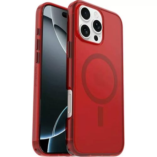 OtterBox iPhone 16 Pro Max (Only) - Symmetry Clear Series+ Case - Cherry Tomato (Firecracker) - Snaps to MagSafe - Ultra-Sleek - Raised Edges Protect Camera & Screen - Non-Retail Packaging