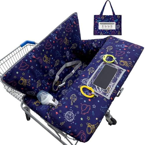 Image of Basumee Shopping Cart Cover for Baby High Chair Covers for Restaurant Seat Grocery Cart Cover for Babies Girl Boy Cart Covers with Storage Pouch Baby Shopping Cart Cover, Navy Blue